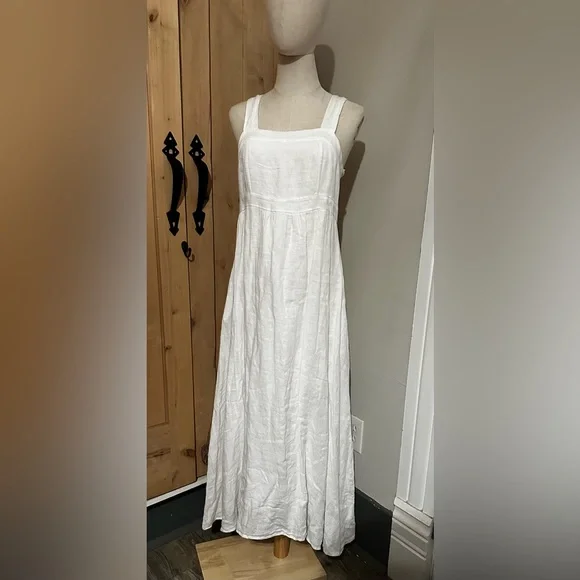 100% Linen Made in Italy White Sleeveless Maxi Tie Back Dress - Picture 1 of 7